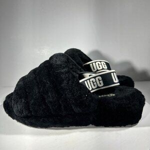 UGG Fluff Yeah Womens Size 8 Slipper Shoes Black Comfort Open Toe Casual Sandals